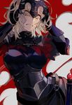  armor blonde_hair boobplate breastplate breasts cape clenched_teeth crying crying_with_eyes_open fate_(series) faulds gauntlets grimace hands_on_own_head jeanne_d'arc_(alter)_(fate) jeanne_d'arc_(fate)_(all) kibadori_rue large_breasts looking_at_viewer red_cape short_hair slit_pupils solo tears teeth tiara torn_cape underbust upper_body wide-eyed yellow_eyes 