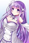  big_breasts dress emilia_(re:zero) long_hair purple_hair smile violet_eyes 