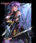  1girl ayane_(doa) breasts cleavage dead_or_alive large_breasts official_art purple_hair red_eyes 