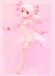  artist_name babydoll bare_shoulders black_eyes commentary full_body hanada_(cobalt003) highres kemono_friends long_hair looking_at_viewer mexico_salamander_(kemono_friends) outstretched_arms panties pink_background pink_scrunchie salamander_tail scrunchie see-through simple_background skirt_hold smile solo spread_arms tail underwear white_hair white_panties wrist_scrunchie 