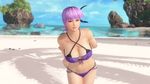  1girl 3d ayane_(doa) bikini breasts cleavage dead_or_alive dead_or_alive_extreme:_venus_vacation large_breasts looking_at_viewer navel official_art purple_hair red_eyes swimsuit 