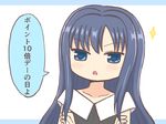  bangs blue_eyes blue_hair blush chestnut_mouth collarbone comic eyebrows_visible_through_hair long_hair magia_record:_mahou_shoujo_madoka_magica_gaiden mahou_shoujo_madoka_magica nanami_yachiyo reverse_(bluefencer) solo speech_bubble translation_request upper_body 