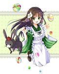  :d ama_usa_an_uniform animal anko_(gochiusa) apron bangs blunt_bangs blush boots breasts brown_footwear brown_hair bunny candy commentary_request crescent crown eyebrows_visible_through_hair flower food frilled_apron frills full_body gochuumon_wa_usagi_desu_ka? green_background green_eyes green_kimono hair_flower hair_ornament japanese_clothes jumping kimono long_hair long_sleeves looking_at_viewer maid_apron mini_crown oimo_(toneyamakouyou) open_mouth polka_dot polka_dot_background polka_dot_trim ribbon small_breasts smile striped striped_kimono teeth ujimatsu_chiya wa_maid white_apron white_flower white_ribbon wide_sleeves 