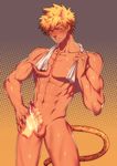  1boy abs animal_ears blonde_hair blush drooling erection handjob male_focus muscle nude penis piercing rom_(show_by_rock!!) saliva show_by_rock!! sweat testicles towel 