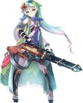  breasts elbow_gloves eyebrows_visible_through_hair full_body gloves green_eyes green_hair gun hair_ornament holding holding_gun holding_weapon looking_at_viewer low_twintails nagashino_(oshiro_project) official_art oshiro_project oshiro_project_re sho_(runatic_moon) single_glove sleeveless small_breasts standing transparent_background twintails weapon 