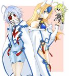  3girls blazblue blonde_hair blue_eyes bodysuit lambda-11 mu-12 multiple_girls nu-13 photo red_eyes silver_hair 