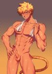  1boy abs animal_ears blonde_hair blush erection male_focus muscle nude penis piercing rom_(show_by_rock!!) show_by_rock!! sweat testicles towel 