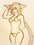  1girl ariarikapibara2 bikini blazblue braid eyepatch hat monochrome nu-13 single_braid sketch swinsuit 