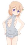  :o backless_outfit bangs bare_arms bare_shoulders breasts cleavage_cutout commentary_request cowboy_shot dress eyebrows_visible_through_hair gochuumon_wa_usagi_desu_ka? grey_sweater hair_between_eyes hair_ornament hairclip hands_on_hips highres hoto_cocoa meme_attire naked_sweater orange_hair parted_lips purple_eyes ribbed_sweater short_hair simple_background sleeveless sleeveless_turtleneck small_breasts solo standing sweater sweater_dress trg-_(sain) turtleneck turtleneck_sweater virgin_killer_sweater white_background 