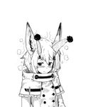  animal_ears antlers bangs beanie blush buttons capelet closed_mouth greyscale hair_between_eyes hat horn_ornament jacket jaco long_sleeves looking_at_viewer monochrome original santa_hat short_hair simple_background white_background 