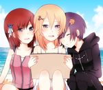  blonde_hair blue_eyes breasts coat dress jewelry kairi_(kingdom_hearts) karudoll kingdom_hearts kingdom_hearts_ii looking_at_viewer multiple_girls namine necklace red_hair short_hair siblings skirt source_request twins xion_(kingdom_hearts) 