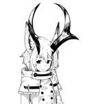  animal_ears antlers bangs buttons capelet closed_mouth greyscale hair_between_eyes jacket jaco long_sleeves looking_at_viewer monochrome original short_hair simple_background smile white_background 