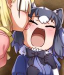  animal_ears blush closed_eyes common_raccoon_(kemono_friends) face_licking fang fennec_(kemono_friends) fox_ears kemono_friends kobamiso_(kobalt) licking multiple_girls open_mouth photo-referenced raccoon_ears saliva tongue tongue_out yuri 