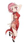  arm_up china_dress chinese_clothes dress floral_print full_body hair_ornament hairclip lisbeth lisbeth_(sao-alo) non-web_source official_art pink_eyes pink_hair pointy_ears short_hair sleeveless sleeveless_dress solo sword_art_online 