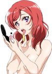  :o applying_makeup breasts hand_mirror highres lipstick_tube looking_at_viewer love_live! love_live!_school_idol_project medium_hair mirror nishikino_maki nude open_mouth purple_eyes red_hair shogo_(4274732) simple_background small_breasts solo upper_body white_background 