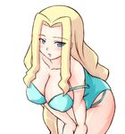  blonde_hair blue_eyes blush breasts cleavage girutaabo large_breasts leaning_forward long_hair non-web_source princess_pride rockman rockman_exe solo very_long_hair zanshomimai 