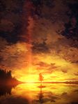  cloudy_sky commentary_request forest island lake mks nature no_humans original outdoors reflection scenery sky star_(sky) starry_sky sunset tree twilight water_surface yellow_sky 