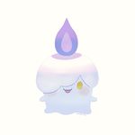  black_border blush border candle fire flame full_body gen_5_pokemon grey_background litwick looking_at_viewer no_humans open_mouth pokemon pokemon_(creature) signature simple_background smile solo 