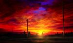  cloudy_sky commentary_request door forest highres mks nature no_humans original outdoors pine_tree power_lines railing red_sky scenery sky sunlight sunset telephone_pole tree 