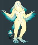  avian barn_owl bird blue_eyes breasts featureless_breasts female hair holding_up_hands long_hair nude owl solo sparkly_eyes starvinartmajor tasteful_nudity thick_thighs wide_hips 