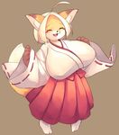  akitaka_(mcdonnell-douglas) eyes_closed fox furry japanese_clothes smile white_hair 
