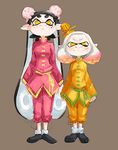  alternate_costume aori_(splatoon) arms_at_sides bad_id bad_tumblr_id black_hair blush brown_background chinese_clothes closed_mouth domino_mask double_bun eyebrows full_body hair_ornament hime_(splatoon) jacket long_hair long_sleeves looking_at_viewer m10shangrila mask mole mole_under_eye mole_under_mouth multiple_girls pants pointy_ears short_eyebrows short_hair simple_background sketch smile splatoon_(series) splatoon_2 standing tentacle_hair twintails very_long_hair white_hair yellow_eyes 