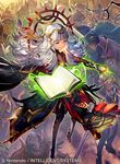  black_legwear book breasts cape collarbone commentary company_connection copyright_name crown detached_sleeves dress faceless faceless_male feather_trim feathers fire_emblem fire_emblem:_fuuin_no_tsurugi fire_emblem:_monshou_no_nazo fire_emblem_cipher fire_emblem_heroes fire_emblem_if glowing helmet jewelry long_hair long_sleeves marks_(fire_emblem_if) marth multiple_boys official_art parted_lips pointing red_eyes roy_(fire_emblem) small_breasts thighhighs umiu_geso veronica_(fire_emblem) 