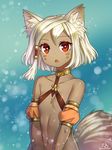  animal_ears character_request choker dark_skin facial_mark fang looking_at_viewer mitake_eiru navel open_mouth pawoo_username red_eyes short_hair solo tail upper_body white_hair 