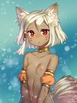  :o animal_ears blush breasts character_request choker dark_skin facial_mark looking_at_viewer mitake_eiru navel nipples nude open_mouth pawoo_username red_eyes short_hair small_breasts solo tail upper_body white_hair 