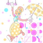  ;) ;p al_bhed_eyes anaaki_ruu arms_(game) asymmetrical_clothes blue_shirt clown clown_nose colored_eyelashes domino_mask drop_pop_candy_(vocaloid) earrings eyelashes gloves hair_bun hairband holding holding_umbrella jewelry lola_pop looking_at_viewer mask multicolored_hair one_eye_closed orange_hair pants pink_hair puffy_pants red_footwear shirt shoes short_hair smile solo striped striped_pants suspenders tongue tongue_out turtleneck umbrella underbust white_gloves white_hair yellow_pants 