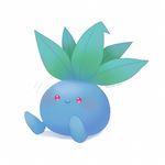  black_border border closed_mouth full_body gen_1_pokemon looking_at_viewer motion_lines no_humans oddish pokemon pokemon_(creature) signature simple_background sitting smile solo white_background 