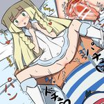  1boy 1girl bangs bar_censor blonde_hair blunt_bangs blush censored clitoris clothed_sex cross_section dress drill_hair dutch_angle furanshisu heart lillie_(pokemon) long_hair lying missionary on_back open_mouth ovaries panties panties_around_leg penis pillow pokemon pokemon_(anime) pokemon_sm_(anime) pussy satoshi_(pokemon) sex sleeveless sleeveless_dress solo_focus spread_legs sun_hat sweat tears text trembling twin_drills underwear uterus white_dress white_hat white_panties x-ray yellow_eyes 