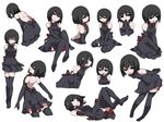  :o backless_dress backless_outfit bangs bare_shoulders black_dress black_eyes black_hair black_legwear black_ribbon closed_mouth commentary_request dress from_behind from_side hammer_(sunset_beach) hand_to_own_mouth legs_up looking_at_viewer lying monogatari_(series) multiple_views neck_ribbon no_shoes on_back oshino_ougi parted_lips ribbon short_hair simple_background smile smug standing thighhighs white_background 