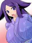  blush breasts huge_breasts japanese_clothes kimono large_breasts long_hair looking_at_viewer mushibugyou oharu_(mushibugyou) open_mouth purple_eyes purple_hair smile solo soushin_souma 