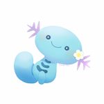  black_border border closed_mouth flower_ornament full_body gen_2_pokemon looking_at_viewer no_humans pokemon pokemon_(creature) signature simple_background smile solo white_background wooper 