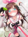  a.i._channel absurdres blush bow breasts clenched_hand clenched_teeth controller crying frown green_eyes hair_bow hairband highres kizuna_ai kuromaru9 looking_at_viewer medium_breasts multicolored_hair tears teeth virtual_youtuber 