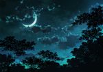  cloudy_sky commentary_request crescent_moon forest highres moon nature night night_sky no_humans outdoors sakanamodoki scenery sky star_(sky) starry_sky tree 