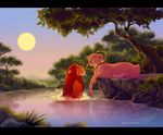  absurd_res canon_couple detailed_background digital_media_(artwork) disney duo ears_back emilyjayowens eyes_closed feline female feral flower fur green_eyes grin happy hi_res lake lion looking_back lying male male/female mammal mane multicolored_fur nala on_front outside plant red_mane rock romantic romantic_ambiance romantic_couple simba smile sun tan_fur the_lion_king tree two_tone_fur water wet wet_fur yellow_sclera 