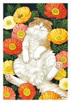  brown_fur cat cat_focus closed_eyes closed_mouth commentary_request facing_viewer field flower flower_field leaf no_humans original poppy_(flower) sleeping takigraphic 