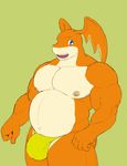  2017 anthro belly better_version_at_source bulge clothing digimon geng male mammal membranous_wings muscular nipples overweight patamon solo underwear wings 