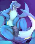  2017 anthro aquatic_dragon arm_support belly_scales biped blue_eyes bulge claws clothed clothing countershade_face countershade_tail countershade_torso countershading digital_media_(artwork) digital_painting_(artwork) digitigrade dorsal_fin dragon fin fish floppy_ears frill grey_scales grey_tail half-closed_eyes head_frill hi_res horn hybrid jetshark leaning_on_elbow loincloth long_tail looking_at_viewer male marine membranous_frill multicolored_tail purple_background reclining scales scalie shark sharky_(jetshark) sharp_teeth simple_background sitting solo spread_legs spreading striped_scales striped_tail stripes tail_fin teeth thick_tail toe_claws topless tuna white_claws white_countershading white_horn white_scales white_tail yellow_scales yellow_stripes yellow_tail 