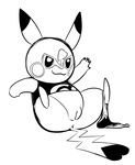  2016 5_fingers anus cleft_tail cosplay cosplay_pikachu female feral front_view hi_res line_art nintendo pikachu pikachu_libre pok&eacute;mon pok&eacute;mon_(species) presenting presenting_anus presenting_pussy pussy samuriolu simple_background smile solo video_games white_background 