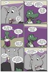  2017 alligator angie_(study_partners) anthro clothed clothing comic crocodilian elephant english_text fangs female male mammal ragdoll_(study_partners) reptile scalie speech_bubble study_partners teeth text thunderouserections trunk tusks young 