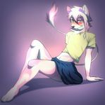  2017 angiewolf anthro barefoot blue_eyes canine clothed clothing crossdressing digital_media_(artwork) fur girly hair male mammal pink_fur simple_background smile solo 