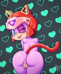 2017 anthro anus blue_eyes butt cat feline female hi_res hotneon looking_at_viewer looking_back mammal one_eye_closed polly_esther presenting presenting_anus presenting_hindquarters presenting_pussy puffy_anus pussy rear_view samurai_pizza_cats solo tongue tongue_out wink 
