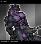  2017 abs abstract_background anthro balls big_balls big_muscles big_penis black_penis black_scales dragon english_text erection fist front_view grin horn humanoid_penis looking_at_viewer male multicolored_scales muscular muscular_male nipples nude partially_retracted_foreskin pecs penis portrait precum purple_scales red_eyes renthedragon scales scalie simple_background smile soft_shading solo teeth text three-quarter_portrait two_tone_scales uncut white_outline 
