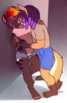  anthro anthro_on_anthro breasts brown_fur bulge canine clothing drunk ear_piercing feline female fur hair jeans licking licking_neck male male/female mammal nipple_slip open_pants orange_hair pants piercing purple_hair saber-toothed_cat shirt shorts siden standing t-shirt tongue tongue_out under_boob underwear unzipped wolf 