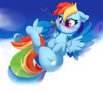  blue_fur cutie_mark day detailed_background digital_media_(artwork) equine eyelashes feathered_wings feathers female feral friendship_is_magic fur hair hooves lying madacon mammal multicolored_hair my_little_pony outside pegasus rainbow_dash_(mlp) rainbow_hair sky solo wings 