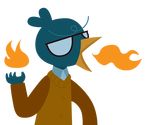  2017 angry anthro avian beak bird button_(disambiguation) clothed clothing equestria-prevails eyebrows eyewear female fire fireball fully_clothed glasses hi_res night_in_the_woods pastor_k._(nitw) skullgoat777 solo standing sweater undershirt 