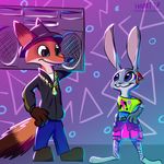  1980s 2017 anthro canine disney fanartiguess female fox fur judy_hopps lagomorph male mammal nick_wilde rabbit standing toony zootopia 